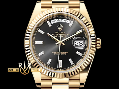 ROLEX 勞力士 228238 黃K金材質 黑冰糖面 蠔式 Day-Date 40 原鑲鑽石時標 自動上鍊 2026年保單 新式保卡 40mm