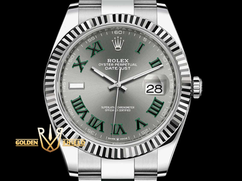 ROLEX 勞力士 DATEJUST II 126334 蠔式日誌 126334 不鏽鋼材質 白K金三角坑紋圈 溫布敦灰色綠羅馬面盤 2025年保單 新式保卡 自動上鍊 41mm