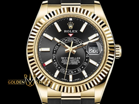 ROLEX 勞力士 Sky-Dweller 天行者 326238 18K黃金 黑色面盤 膠帶款 年曆錶 沙羅系統 2022年保單 新式保卡
