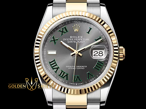 ROLEX 勞力士 Datejust 36 蠔式日誌型 126233 綠羅馬時標面盤 半金款 18K黃金 DJ36 經典三角坑紋錶圈 2025年保單 新式保卡 自動上鍊 36mm