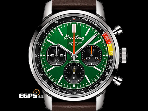 BREITLING 百年靈 Top Time B01系列 Ford Mustang腕錶 福特 野馬跑車 綠色面盤 AB01762 計時碼表 不鏽鋼 自製B01機芯 2025年保單 自動上鍊 41mm