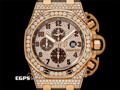 Audemars Piguet 愛彼 AP錶 Royal Oak 皇家橡樹 26215OR.ZZ.A801CR.01 18K玫瑰金材質 稀有原廠鑲嵌明亮型切割美鑽,滿天星面盤,鑽石錶殼及鑽帶扣,全錶鑲嵌過600顆鑽石的滿天星鑽錶款! 新錶參考訂價:5,715,000元 自動上鏈 48mm
