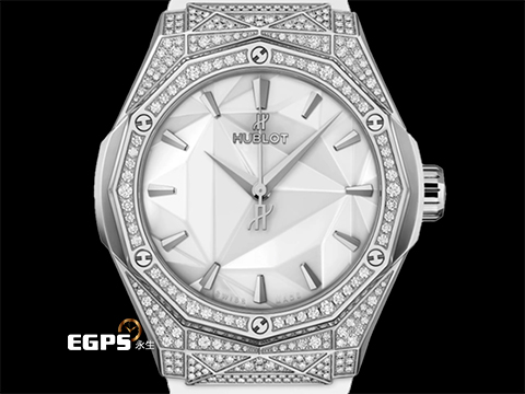 Hublot 宇舶 Classic Fusion 經典融合 ORLINSKI 聯名款 550.NS.2200.RW.1604.ORL20 原廠鑲鑽 白色切面立體錶盤 鈦金屬+不鏽鋼材質 2025年保單 自動上鍊 40mm