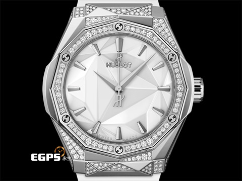 HUBLOT 宇舶 Classic Fusion 經典融合 ORLINSKI 聯名款 550.NS.2200.RW.1804.ORL20 原廠鑲鑽 白色切面立體錶盤 鈦金屬+不鏽鋼材質 2025年保單 自動上鍊 40mm