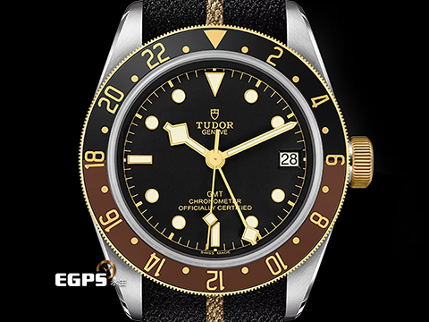 TUDOR 帝舵 Black Bay GMT S&G 碧灣 GMT 兩地時間 79833MN 18K黃金材質 半金款 復古 雪花針 沙士圈 帆布錶帶款 2025年保卡 潛水錶 自動上鍊 41mm