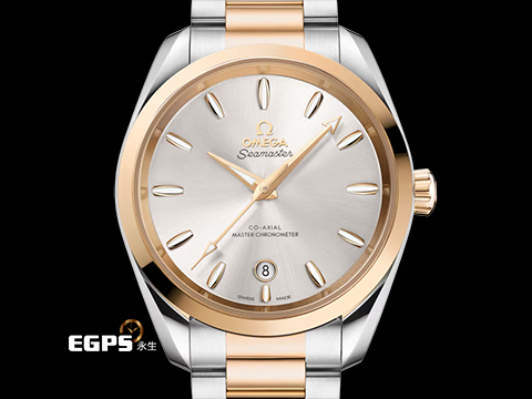 OMEGA 歐米茄 Seamaster 海馬 Aqua Terra 150 系列 22020382002002 Moonshine金材質 半金款 搭配銀白色太陽紋面盤 2026年保卡 僅試戴極新品 台灣公司貨 自動上鍊 38mm