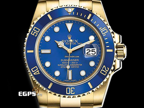 ROLEX 勞力士 Submariner 潛航者 116618LB 陶瓷框 18K黃金材質 藍色面盤 全金藍水鬼 2019年保卡 自動上鍊 40mm