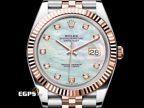 ROLEX 勞力士 Datejust 41 蠔式日誌型 DJ41 126331NG 18K永恆玫瑰金&不鏽鋼材質 半金款 126331 停產 原廠鑽石時標
珍珠貝母面盤 2020年新式綠卡 紀念型(Jubilee)五銖錶帶 自動上鍊 41mm
