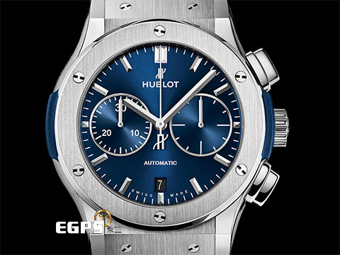 HUBLOT 宇舶 Classic Fusion 521.NX.7170.LR 經典融合 鈦金屬 藍色面盤 日期顯示 2025年電子保單 計時碼表 自動上鍊 45mm