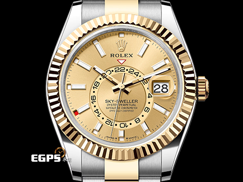 ROLEX 勞力士 Sky-Dweller 336933 蠔式 天行者 18K黃金材質 半金款 最新9002機芯 皇帝金色面盤 兩地時間 年曆錶 沙羅系統 經典三角坑紋錶圈 2026年保卡 自動上鍊 42mm