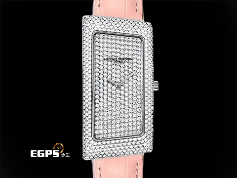 Vacheron Constantin 江詩丹頓 25010 18K白金材質 精鑲滿天星鑽石面盤、錶圈 精鑲鑽石錶扣 整支錶重約1.68兩 石英機芯 23mm