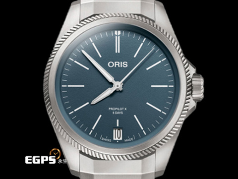 ORIS 豪利時 ProPilot X Calibre 400 系列 0140077787155 煙藍色面盤 鈦金屬 五日鍊 大三針 2026年保單 飛行錶 自動腕錶 39mm
