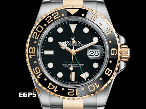 ROLEX 勞力士 GMT-Master II 蠔式 格林威治型 116713LN 綠色兩地時區指針 116713 LN 半金款 18K黃金 陶瓷外圈 最最最超值的勞力士運動腕錶 陶瓷外圈、半金材質、還有兩地時區功能 2017年保卡 自動上鏈 40mm