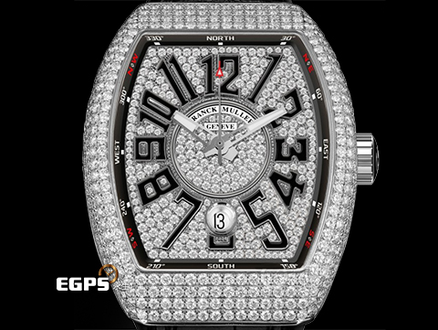 Franck Muller 法蘭穆勒 FM Vanguard V45 精鑲絢爛華麗的滿天星面盤、錶殼 酒桶型 不鏽鋼 黑色立體經典阿拉伯數字時標 V45 SC DT 自動腕錶 44x54mm