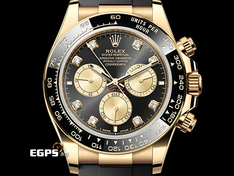 ROLEX 勞力士 Daytona 迪通拿 126518G 計時碼表 18K黃金材質 陶瓷錶圈 新款快調錶扣 黑底黃金圈熊貓面盤 原廠鑲嵌鑽石時標 2024年保卡 賽車錶 自動上鍊 40mm