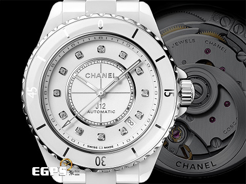 CHANEL 香奈兒 J12 Caliber 12.1系列 White Ceramic H5705 白陶瓷 原廠鑽石時標 經典 大三針 專利不鏽鋼蝴蝶扣 新機芯 透明錶背 2025年保單 自動上鍊 38mm