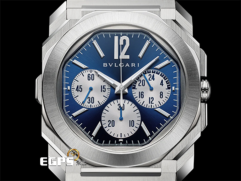 BVLGARI 寶格麗 Octo Finissimo Chronograph GMT 不鏽鋼 八角形 103467 GMT 兩地時間 計時碼錶 藍色太陽放射紋面盤 超薄 鉑金環型自動盤 2026年保卡 自動上鍊 43mm