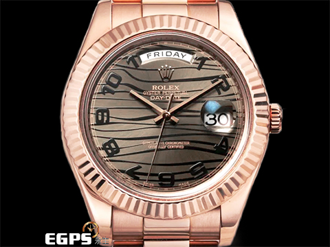 ROLEX 勞力士 DAY-DATE 218235 18K永恆玫瑰金材質 極為稀少的虎紋面盤 絕對一流質感! 此錶歡迎各路錶友以 PP、AP、勞力士 來店交換,本店將以最高價評估∼ 自動上鍊 41mm