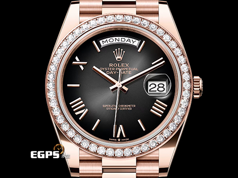 ROLEX 勞力士 Day-Date 40 DD40 蠔式 星期日曆型 228345RBR 18K永恆玫瑰金 18K玫瑰金金立體羅馬數字時標 漸變石板灰色 原廠鑲嵌鑽石錶圈 2025年保卡 自動上鍊 40mm