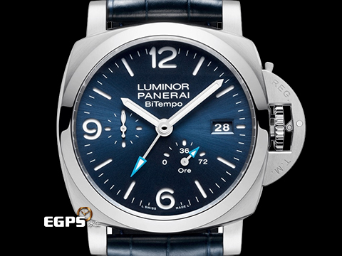PANERAI 沛納海 Luminor BiTempo Power Reserve PAM1361 經典夜光三明治藍色面盤 PAM01361 三日鍊 小秒針 動能顯示 GMT 兩地時區 2026年保卡 自動上鍊 44mm