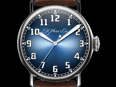 H. Moser & Cie.亨利慕時 Heritage 8200-1201 Funky Blue fume 電光藍煙燻太陽紋面盤 立體阿拉伯數字時標 不鏽鋼材質 2022年保單 自動上鍊 42mm