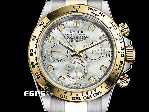 ROLEX 勞力士 Cosmograph Daytona 宇宙計時型 迪通拿 116503NG 絕版停產錶款 白色珍珠貝母面盤 原廠鑽石時標 計時碼表 18K黃金材質 半金款 賽車錶 2021年保卡 自動上鏈 40mm