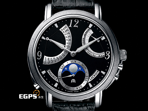 MAURICE LACROIX 艾美 Masterpiece 匠心系列 MP7078-SS001-320 星期顯示 逆跳日期 動力儲存顯示 月相盈虧 手工大塊日內瓦波紋 不鏽鋼材質 手上鏈 43.5mm