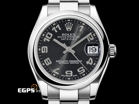 ROLEX 勞力士 Datejust 31 蠔式日誌型 178240 經典絕版黑色同心圓面盤 不鏽鋼 大三針 台灣公司貨 蠔式(Oyster)三節錶帶 自動腕錶 31mm