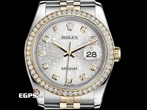 ROLEX 勞力士 DATEJUST 116243 蠔式日誌型 18K黃金材質 半金款 原廠鑲嵌鑽石錶圈、時標 紀念面盤 2016年保卡 紀念型錶帶 自動上鏈 36mm