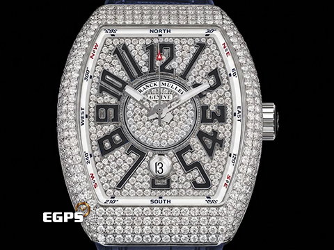Franck Muller 法蘭穆勒 FM錶 Vanguard V45 系列 華麗的精鑲滿天星面盤、錶殼 V45SCDT 酒桶型 不鏽鋼 大三針 自動腕錶 44x54mm