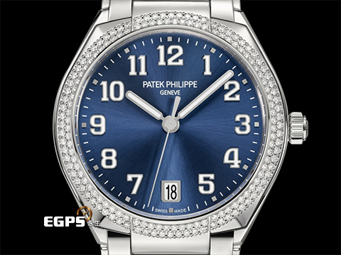 PATEK PHILIPPE 百達翡麗 PP錶 Twenty~4 7300/1200A-001 藍色日輝紋面盤 原廠鑲嵌160顆鑽石錶圈 不鏽鋼材質 新式摺疊帶扣 2024年保單 自動上鍊 36mm