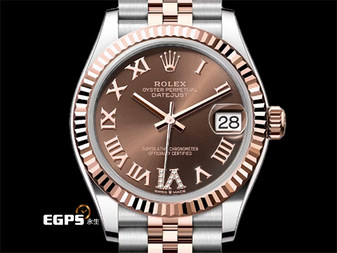 ROLEX 勞力士 Datejust 31 蠔式日誌型 278271 原廠VI鑲鑽時標 巧克力色面盤 永恆玫瑰金 半金款 DJ31 經典三角坑紋外圈 2026年保卡 紀念型(Jubilee)五銖錶帶 自動上鏈 31mm