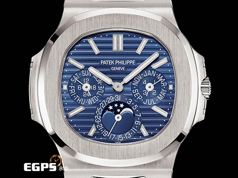 Patek philippe 百達翡麗 PP Nautilus Perpetual Calendar 金鷹 鸚鵡螺 5740/1G-001 萬年曆 月向盈虧 藍色日輝紋面盤 金鷹系列首款超薄萬年曆腕錶 18K白金材質 2023年保單 新式微調錶扣 附原廠自動上鍊盒 自動上鍊 40mm