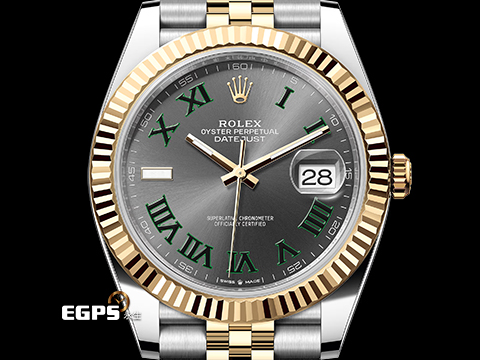 ROLEX 勞力士 Datejust 41 蠔式日誌型 126333 石板灰色面盤 搭配 綠色羅馬時標 溫布頓 費德勒 DJ41 半金款 18K黃金 經典三角坑紋錶圈 2026年保卡 紀念型(Jubilee)五銖錶帶 自動上鍊 41mm