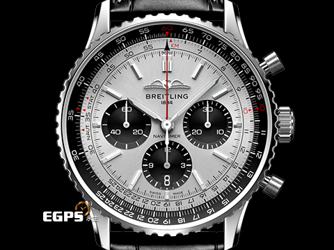 BREITLING 百年靈 Navitimer B01 Chronograph 43 航空計時 AB01382 銀灰色熊貓面盤 經典環形飛行滑尺 AB0138241G1P1 計時碼表 不鏽鋼 自製B01機芯 2026年保單 自動上鍊 43mm