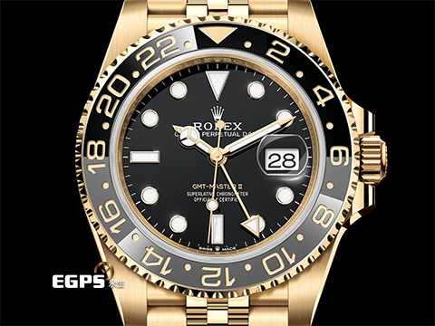 ROLEX 勞力士 GMT-Master II 格林威治型 126718GRNR 18K黃金材質 灰黑雙色Cerachrom陶質字圈 兩地時間 2024年保卡 紀念型五珠(Jubilee)錶帶 自動上鍊 40mm