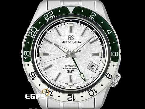 GRAND SEIKO 特級精工 Sport Collection SBGJ277 GMT兩地時間 SnowValley雪溪 綠色陶瓷錶圈 雪白色紋理面盤 不鏽鋼材質 2025年保卡 自動上鍊 44.2mm