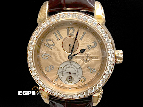 UlysseNardin雅典錶 Ulysse I Limited Edition 272-82/C-R 18K玫瑰金材質 精鑲鑽石錶框 香檳金色扭索紋錶盤 限量500只 自動上鍊 45mm