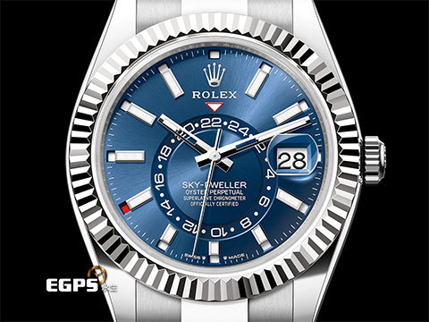 ROLEX 勞力士 Sky-Dweller 蠔式 天行者 336934 最新9002機芯 亮藍色面盤 沙羅系統 年曆錶 兩地時區 經典三角坑紋錶圈 2026年保卡 蠔式(Oyster)三節錶帶 自動上鍊 42mm