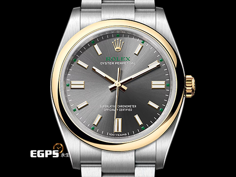 ROLEX 勞力士 Oyster Perpetual 36 蠔式恆動型 126003 OP36 不鏽鋼&18K黃金材質 半金 今年最新款 100週年紀念款 石板灰色太陽放射紋面盤 100週年字樣 勞力士綠色「ROLEX」字樣以及綠色方格時標 2026年保卡 自動上鍊 36mm