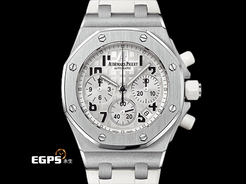 Audemars Piguet 愛彼 AP錶 Ladies Royal Oak Offshore 26283ST.OO.D010CA.01 皇家橡樹 白色超大格紋面盤 離岸型 計時碼表 絕美氣質ＡＰ女表 經典絕版品 白色橡膠錶帶∼ 自動上鍊 37mm