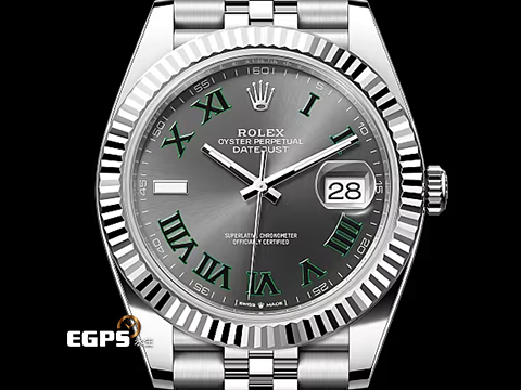 ROLEX 勞力士 DATEJUST 126334 蠔式日誌型 18K白金框 溫布頓 綠羅馬時標灰色面盤 綠羅馬 2026年保卡 自動上鏈 41mm