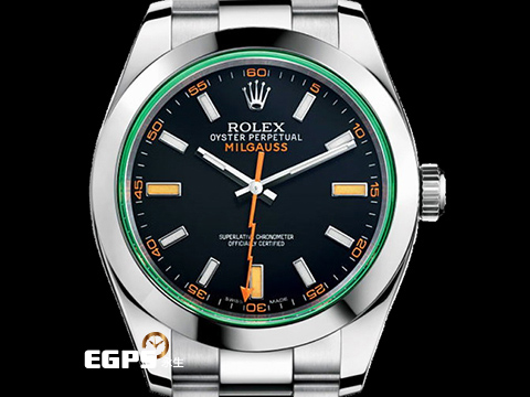 ROLEX 勞力士 Oyster Perpetual 蠔式 Milgauss 高抗磁 116400GV 停產絕版系列 綠玻璃 不鏽鋼材質 大三針 經典橘色閃電秒針 自動上鍊 40mm