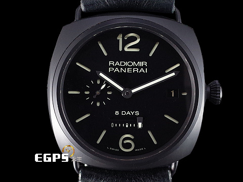 PANERAI 沛納海 RADIOMIR BLACK SEAL PAM384 PAM00384 霧面黑色陶瓷材質 黑色三明治夾層式錶盤 八日鍊 手上鍊 45mm
