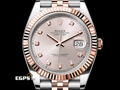 ROLEX 勞力士 Datejust 126331 蠔式日誌型 18K玫瑰金材質 半金款 原廠鑲嵌鑽石時標 日亮金色面盤 紀念型五珠錶帶 2026年保卡 自動上鍊 41mm