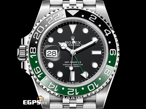 ROLEX 勞力士 GMT-Master II 格林威治型 126720VTNR 綠黑框 雪碧 左冠錶 勞力士歷史裡罕見的左冠錶 不鏽鋼材質 2026年保卡 五株蠔式紀念型錶帶(Jubilee) 自動上鍊 40mm