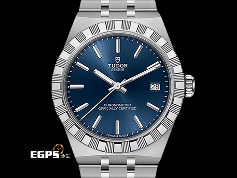 TUDOR 帝舵 Royal Day Date 皇家系列 2836C1A0-0102 不鏽鋼材質 藍色面盤 立體羅馬數字時標 割坑紋與磨光飾面間隔錶圈 2026年保卡 「T-fit」摺扣 自動上鍊 36mm