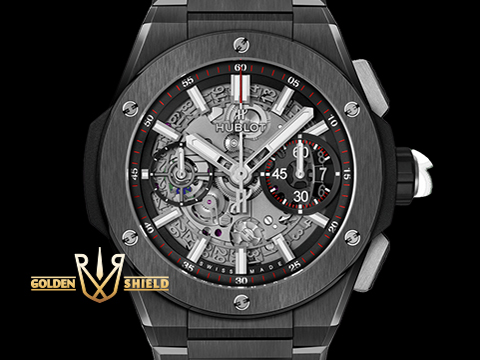 HUBLOT 宇舶Big Bang 451.CX.1170.CX INTEGRATED一體式黑色陶瓷腕錶 啞光黑色鏤空錶盤 飛返計時 2023年保單 新式保卡