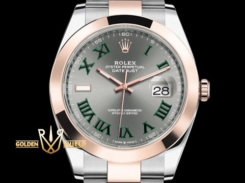 ROLEX 勞力士 Datejust 41 蠔式日誌型 126301 最新款3235機芯, 2023年保單 新式保卡 蠔式大板鏈節錶帶款 玫瑰金半金款 綠羅馬數字灰色面盤 自動上鏈 41mm