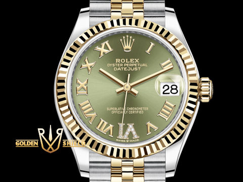 ROLEX 勞力士 DateJust 278273 黃K金 半金 五珠紀念型錶帶 鑲鑽VI橄欖綠色錶面 2026年保單 新式保卡 自動上鍊 31mm